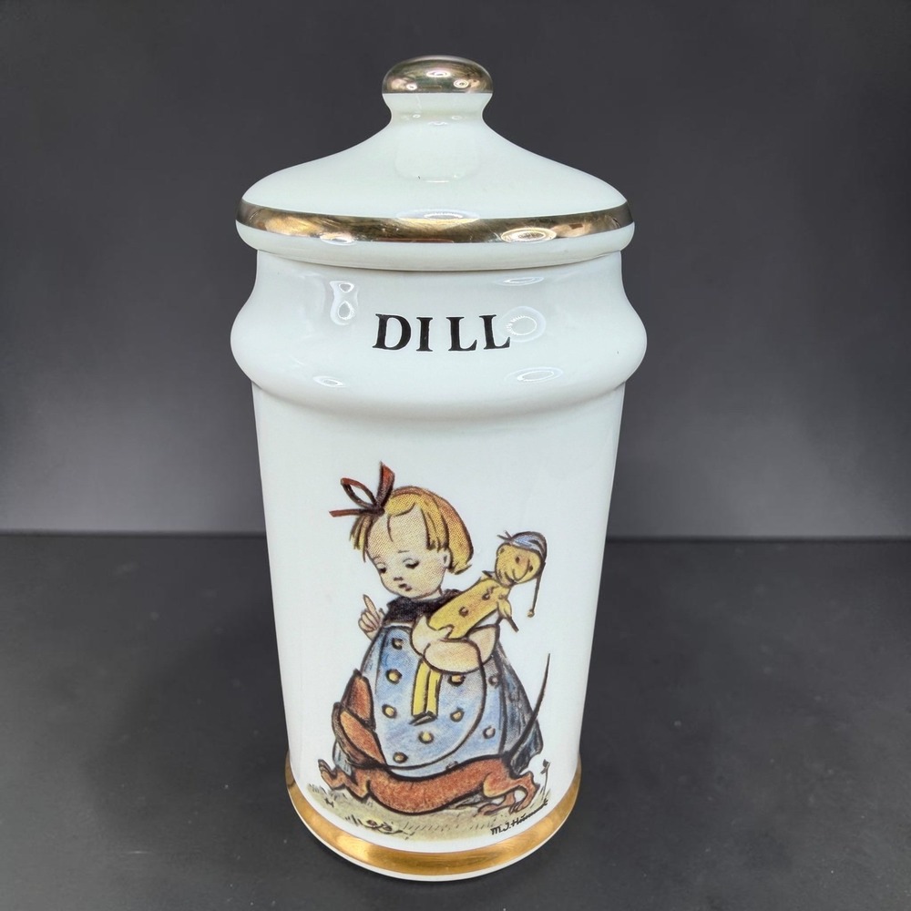 M.J. Hummel Dill Spice Jar 1987 Danbury Mint Porcelain Gold Trim Made in Japan